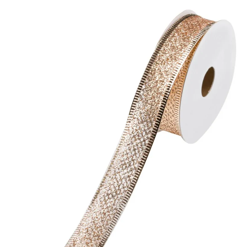 Panglica pentru brad de Craciun, Glitter Bej, 5m x 22mm