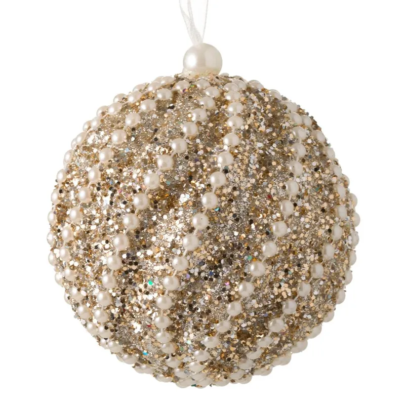 Glob Ornament de Crăciun cu Glitter Alb Perlat, Diametru 8cm