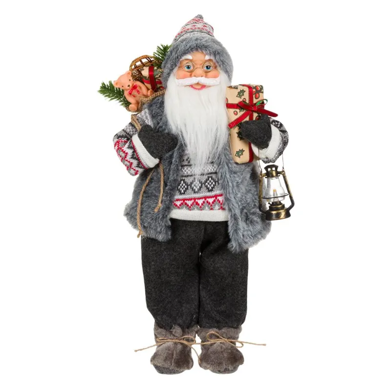 Figură Decorativă Moș Crăciun Vesta Gri Cadouri 46 cm