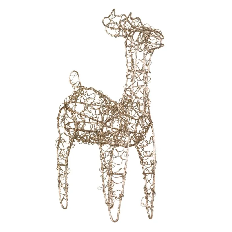Decoratiune de Craciun Metalică Cerb cu Glitter Bej 15cm