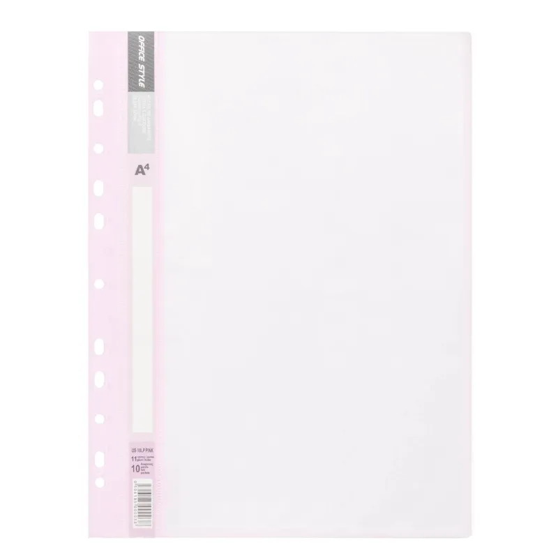 Dosar plastic A4 roz pastel cu șină și 10 folii