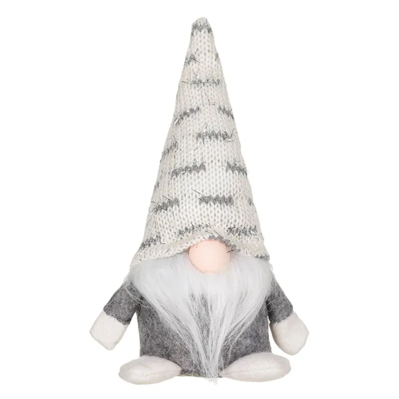 Figurina Gnome de Craciun cu Caciulă Albă și Tinsel Argintiu