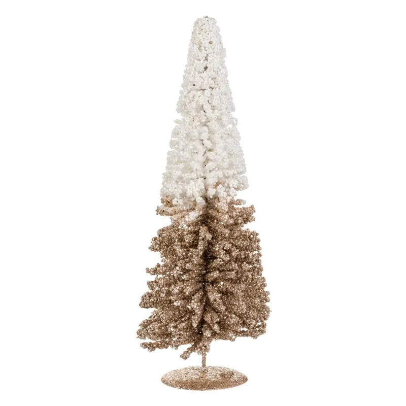 Brad Conic Decoratiune de Crăciun Bej cu Glitter 40cm