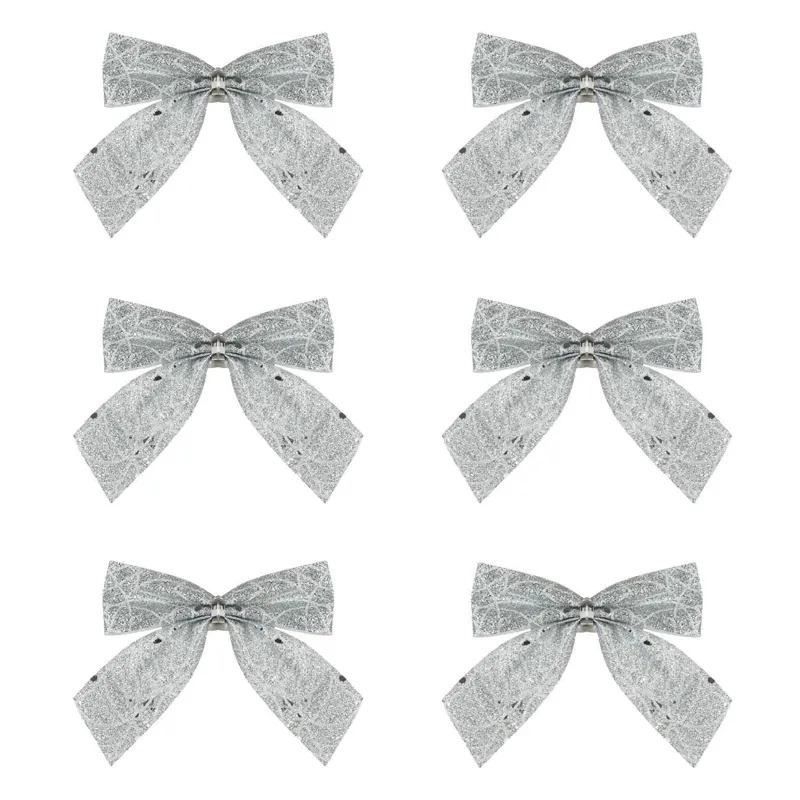 Fundițe Decorative Crăciun Glitter Argintiu Set de 6 bucăți