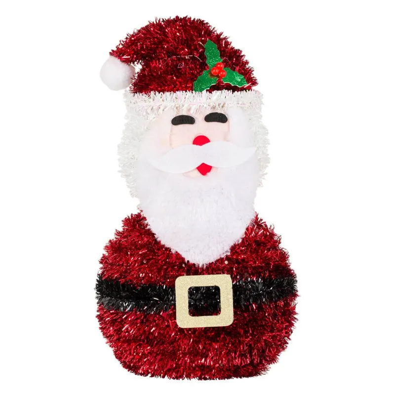 Moș Crăciun Decorativ din Plastic cu Tinsel Roșu