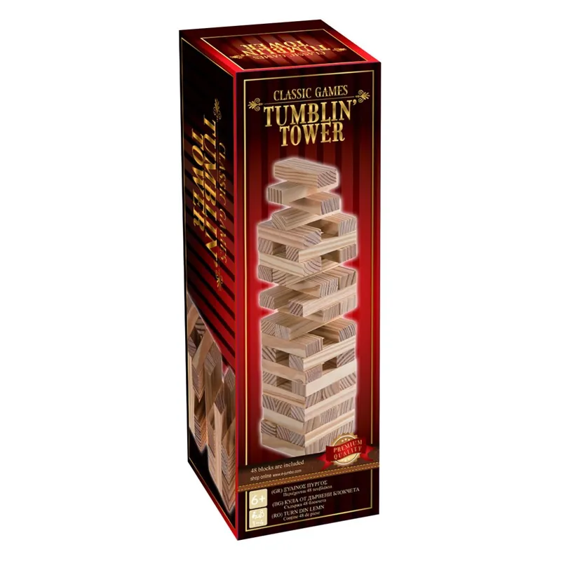 Joc de Societate Tumblin Tower din Lemn, 48 de Piese, Multicolor