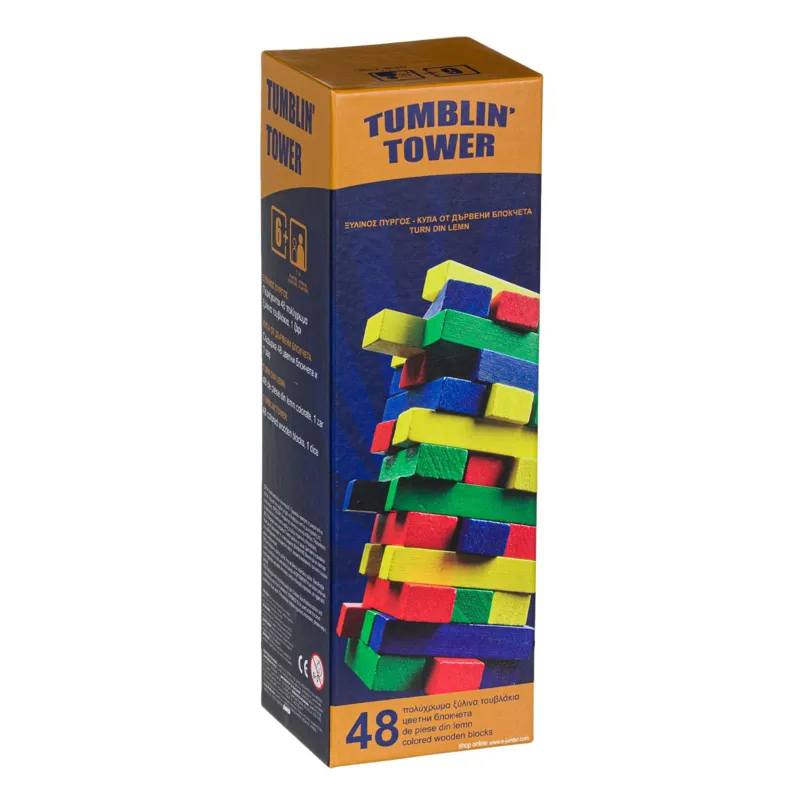 Joc de Societate Turn Tumblin Tower cu Cuburi Colorate, 48 de Piese