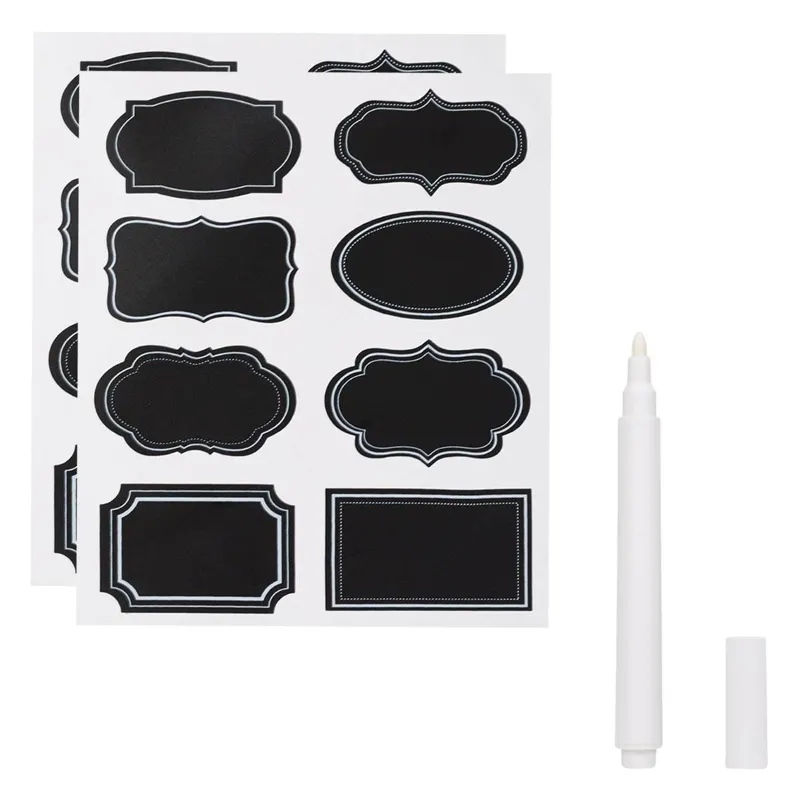 Set Etichete Autocolante Negre 8x4.5cm cu Pix Alb - 17 bucăți
