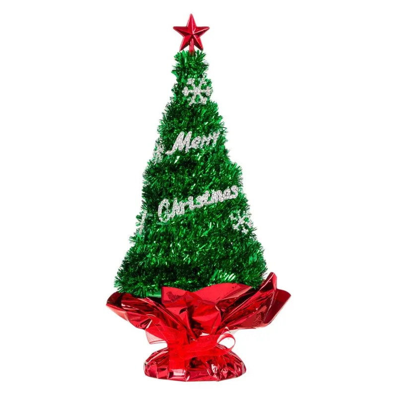 Brad decorativ de Crăciun verde tinsel cu stele argintii 26cm – poza 2