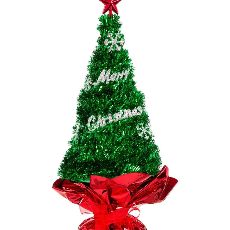 Brad decorativ de Crăciun verde tinsel cu stele argintii 26cm – poza 3