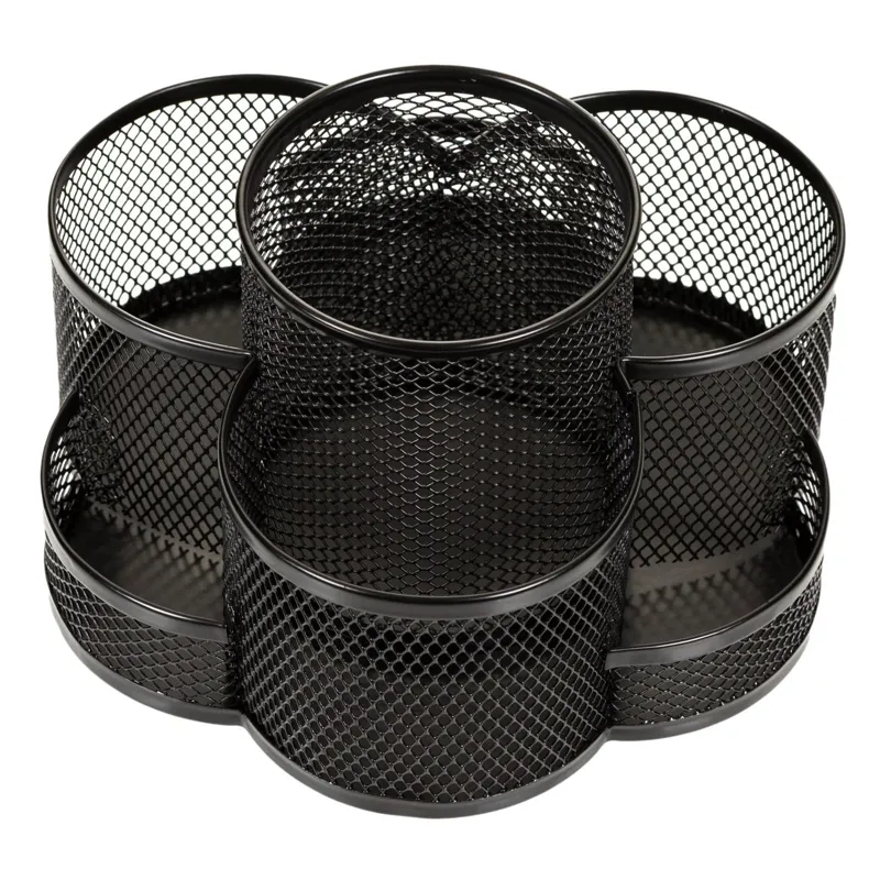 Suport pixuri rotativ metalic negru, 7 compartimente, Ø18x9cm
