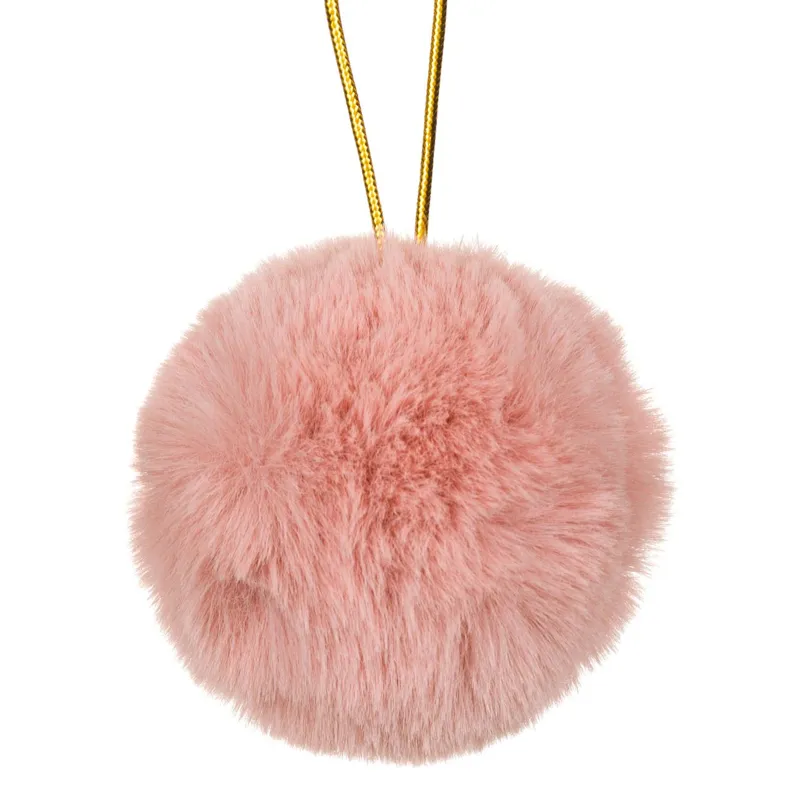Glob ornament pentru brad de Crăciun, blană roz nude, Ø8 cm