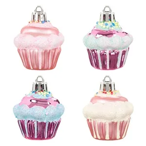 Set Ornamente Craciun Cupcake Mov Roz Glitter pentru Decorațiuni Magice