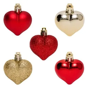 Set Ornamente Crăciun Inimi Roșii Aurii Mat Strălucitoare 5cm