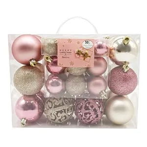 Set Globuri de Crăciun Roz Aurii Glitter Mat Stralucitor