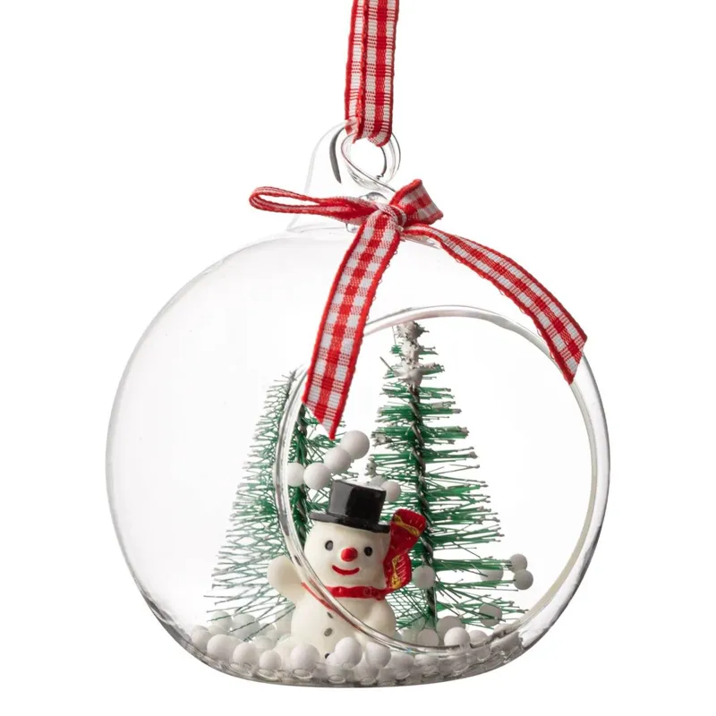 Glob Ornament Brad de Crăciun Om de Zăpadă Sticlă Transparent