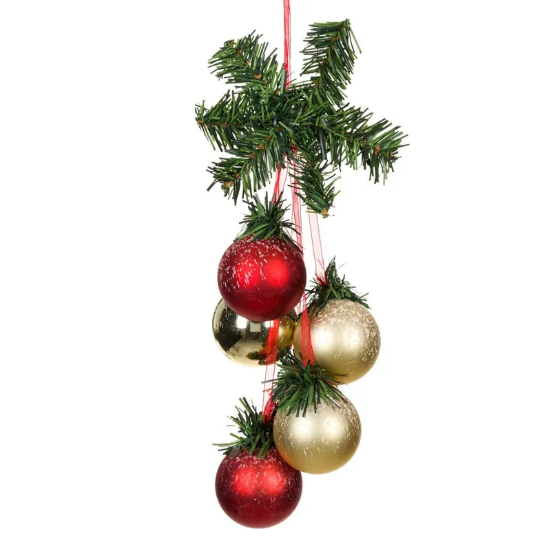 Ghirlandă Decorativă Crăciun cu 6 Globuri Auriu-Roșu, Material Plastic