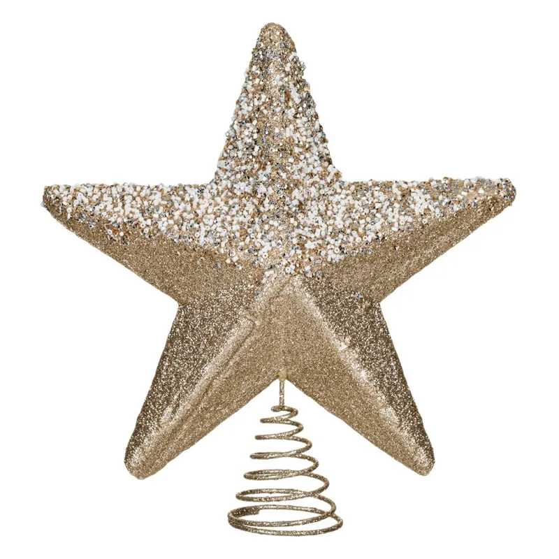 Vârf pentru brad, Stea din spumă bej ninsă cu glitter, 30 cm