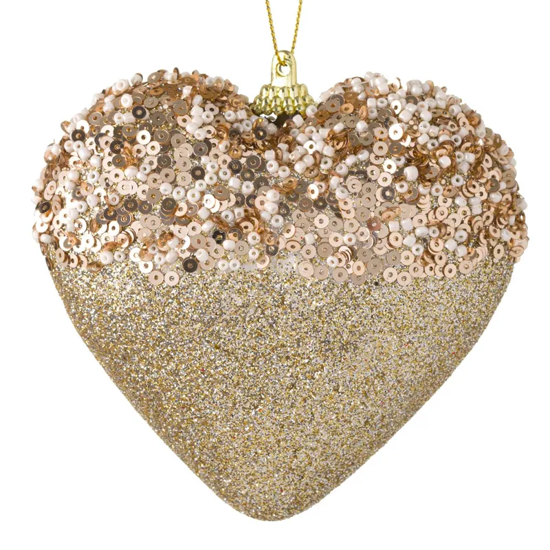 Ornament de Crăciun Inimă cu Glitter și Paiete, Dimensiune 11cm