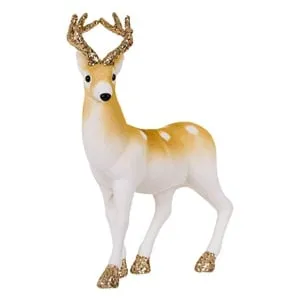Figurina decorativa de Craciun ren catifelat cu glitter bej 38cm
