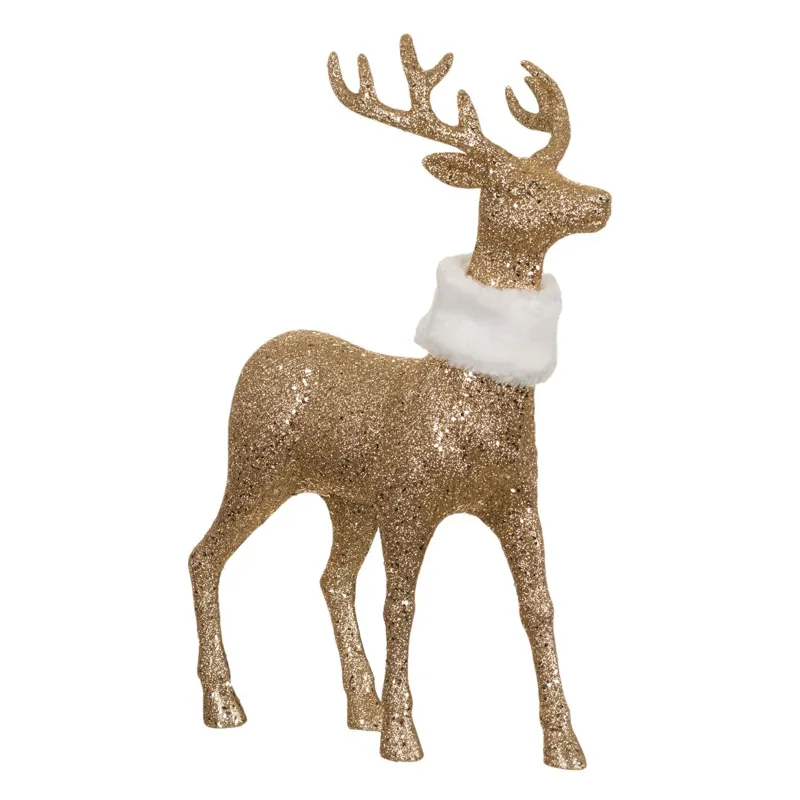 Figură Decorativă de Crăciun Cerb Glitter cu Blană Albă 44 cm