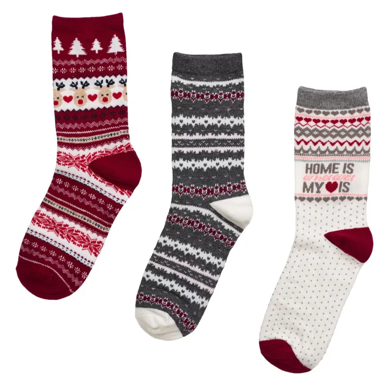 Șosete Crăciun Set 3 Perechi Multicolor Ecru Gri Bordo