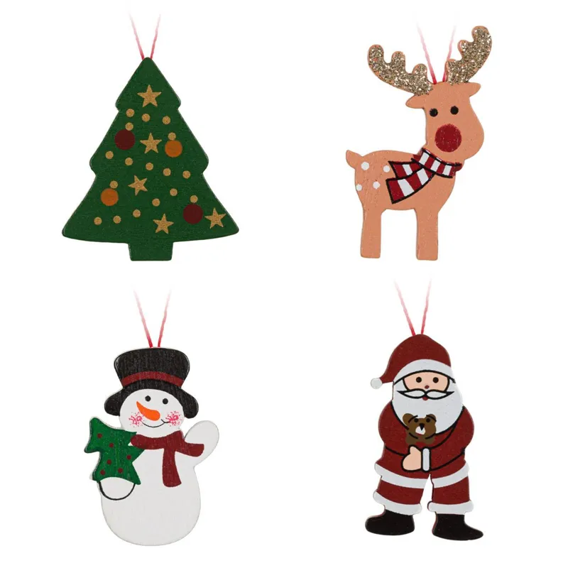 Set de ornamente din lemn pentru brad Crăciun, figurine multicoloră