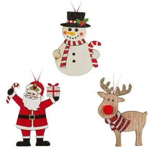 Set de 8 figurine lemn Crăciun glitter, decoratiuni brad, multicolor