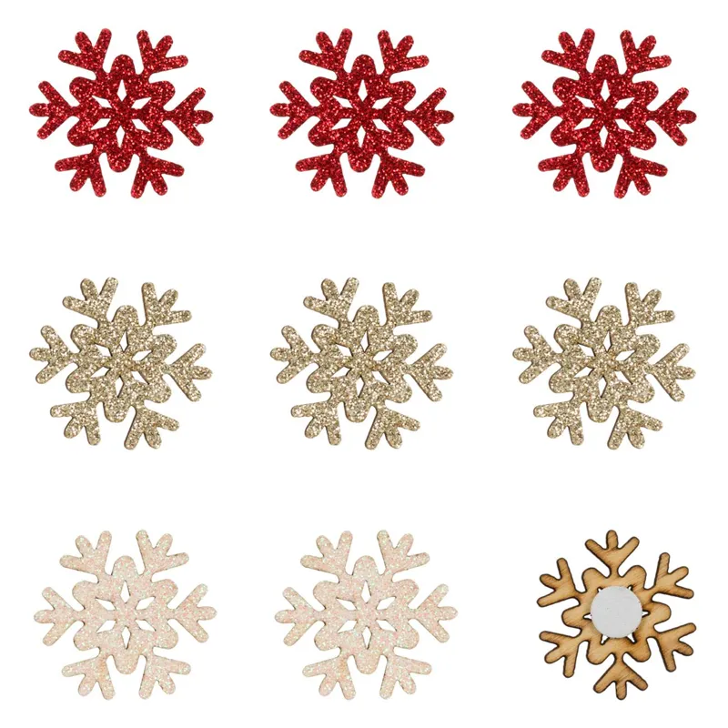 Fulgi Decorativi de Lemn cu Glitter pentru Crăciun, Set 9 Bucăți