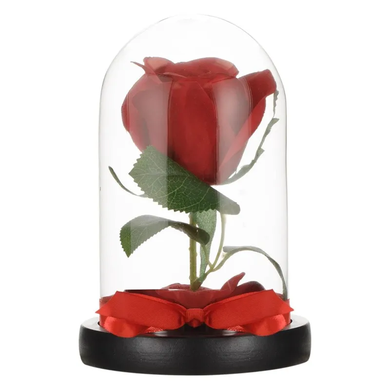 Cupolă decorativă cu trandafir artificial roșu, Ø10,5x17cm