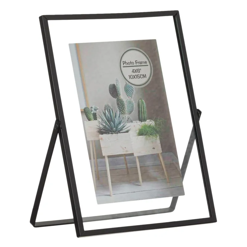 Ramă foto metalică transparentă cu suport, dimensiune 10x15 cm