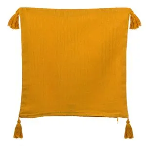 Fată de pernă decorativă cu franjuri, 45x45 cm, galben muștar