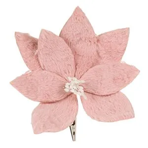 Floare Decorativă de Crăciun din Blană Artificială Roz Nude cu Clips