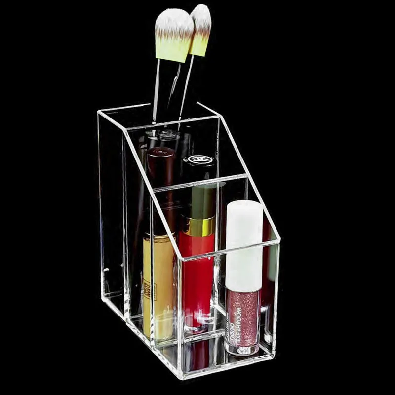Suport Pensule Acrilic 3 Compartimente Transparent Dimensiune 6x11x12cm