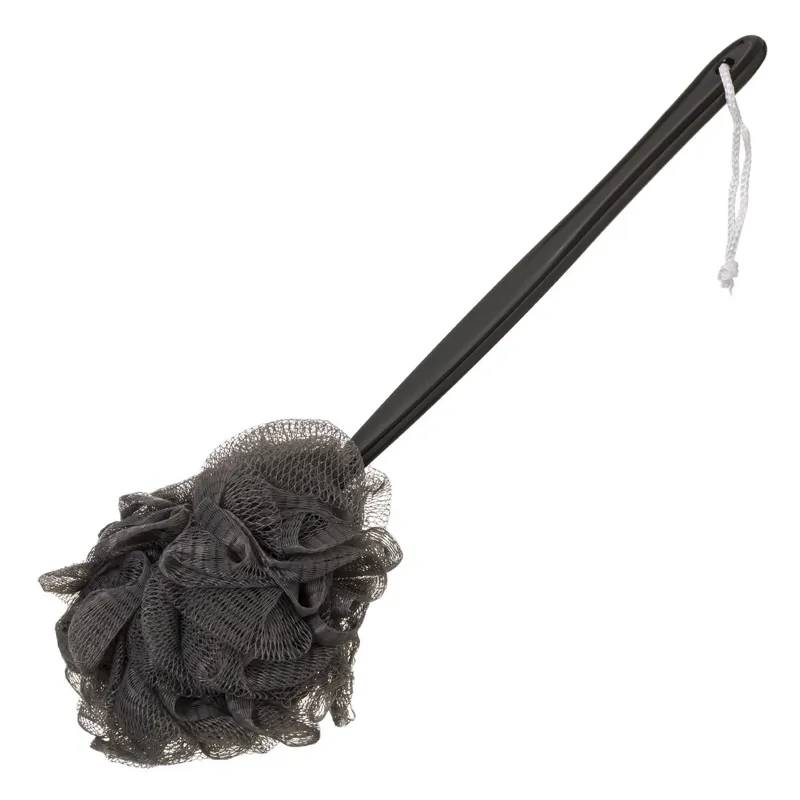 Burete de baie din plasă cu mâner lung, Negru, 39 cm