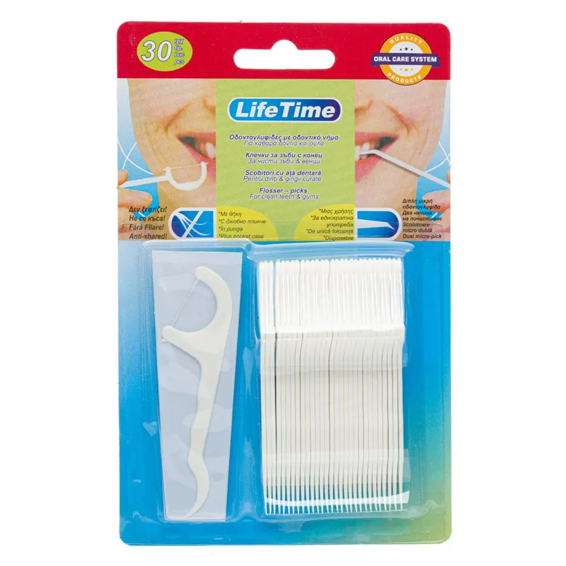 Scobitori cu ata dentara 30 buc plastic albe