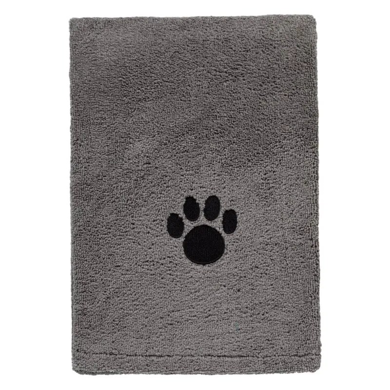Prosop absorbant pentru câini, Gri cu broderie labă, 112x70 cm