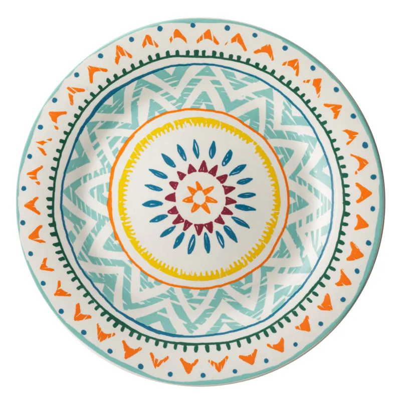Farfurie portelan portocalie cu modele bleu 19cm