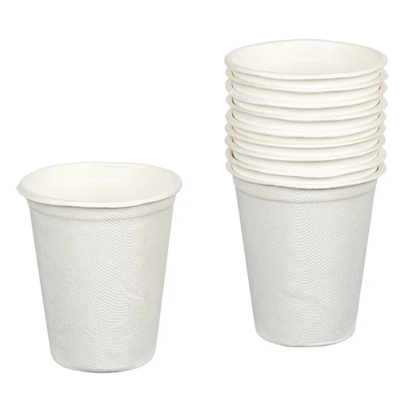 Set pahare albe din trestie de zahăr, compostabile, 260 ml