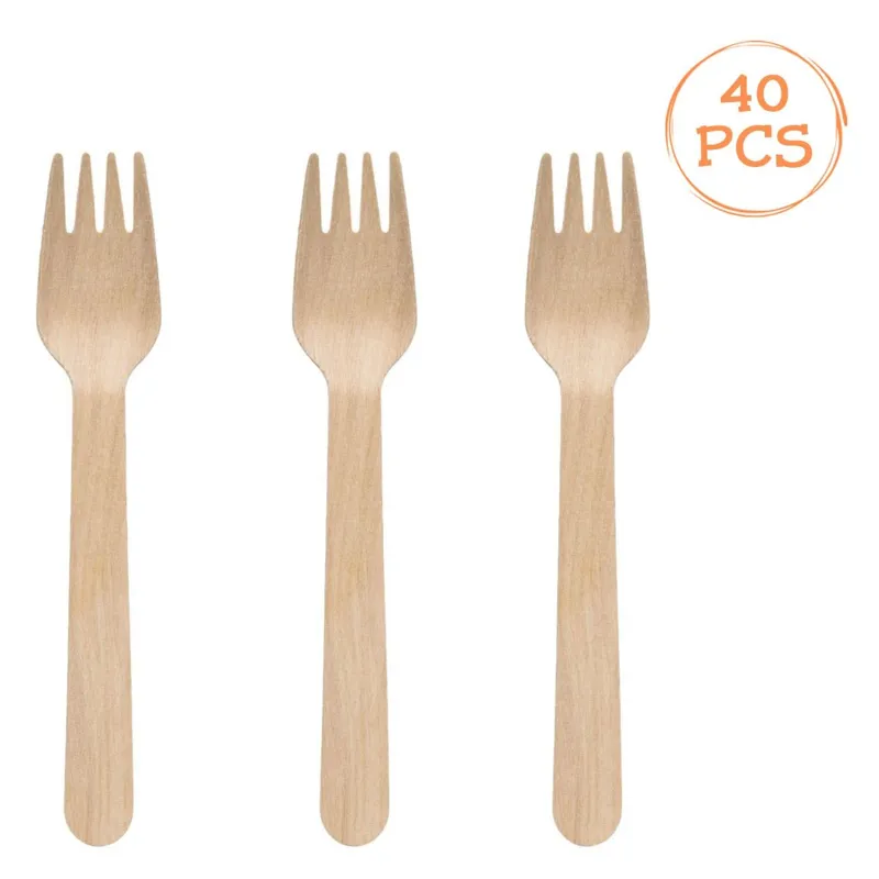 Furculițe mici din lemn 16 cm set de 40 buc