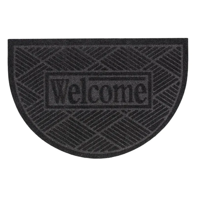 Covoraș de intrare semicircular cu mesaj Welcome, gri