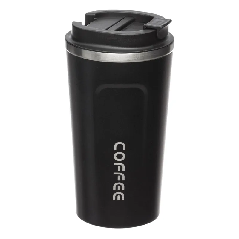 Pahar Termos Metalic Negru 500ml cu Capac și Gura de Scurgere
