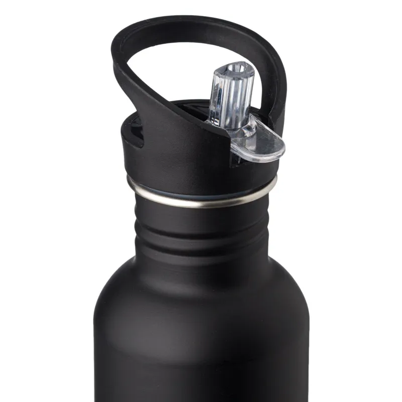 Sticlă de apă din inox, 500 ml, neagră mat, cu imprimeu și busolă stilizată – poza 3