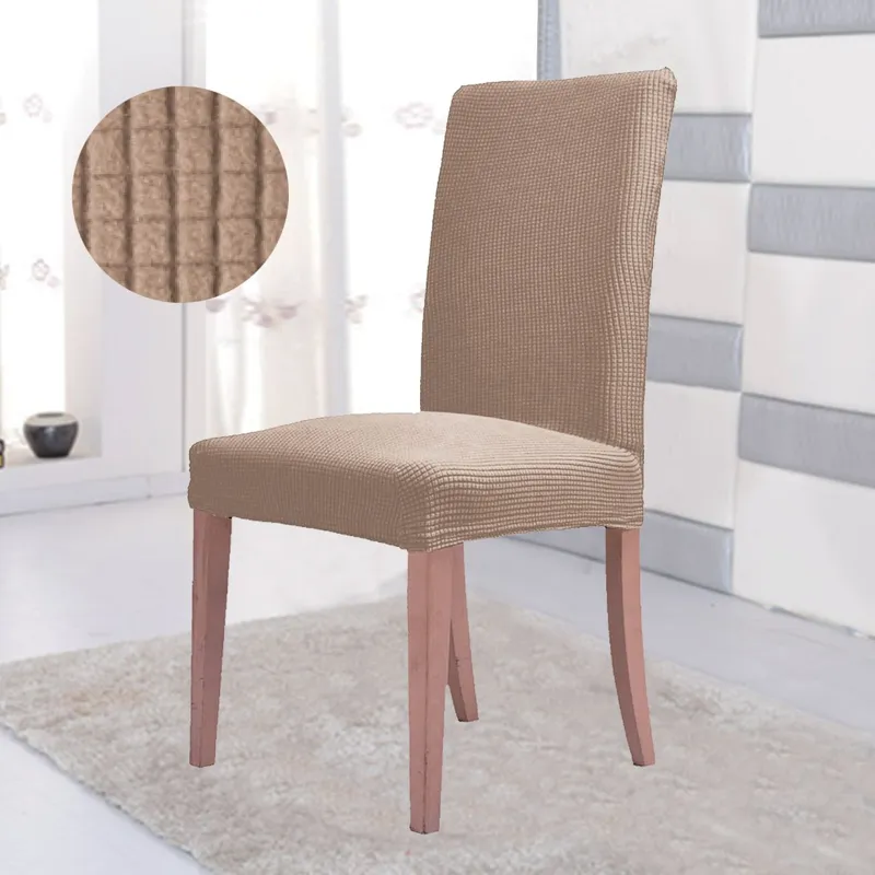 Husă decorativă elastică pentru scaun bej cu carouri