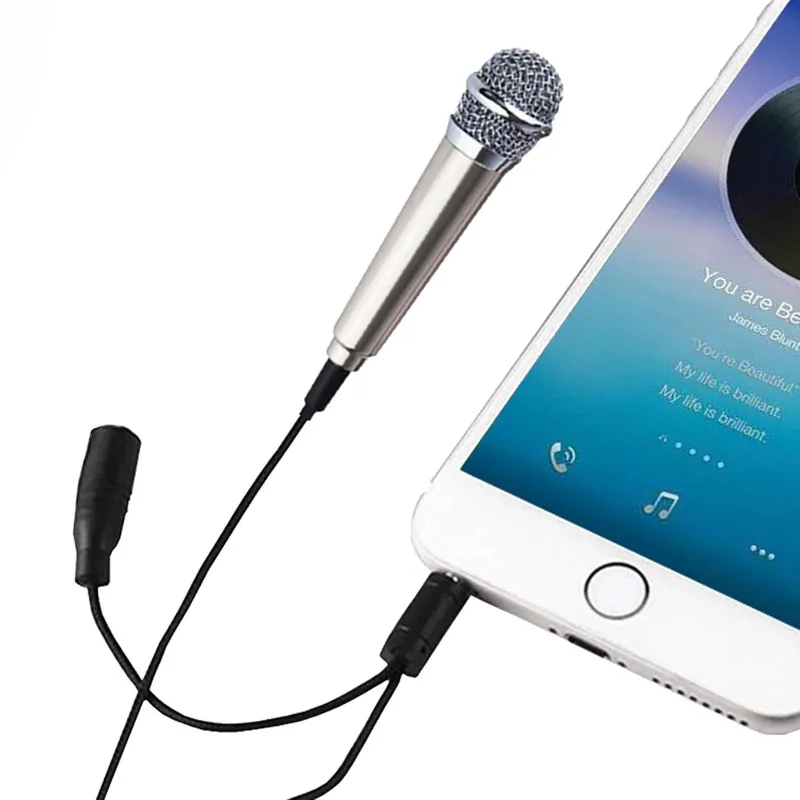 Microfon mini pentru karaoke argintiu, compact și practic