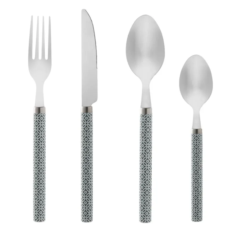 Set Tacamuri cu Manere Gri cu Modele Albe, 12 bucati, Otel Inoxidabil