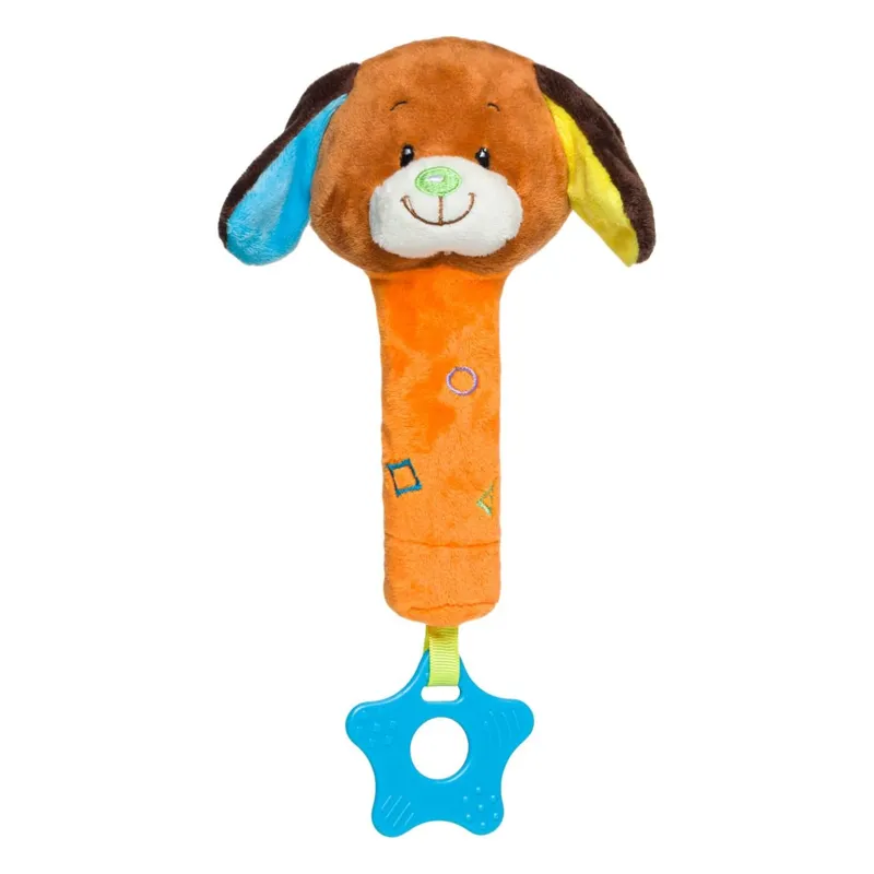 Jucărie zornăitoare câine de pluș cu jucărie de dentiție, 18 cm
