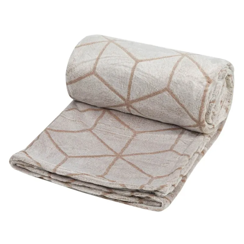 Patura Catifelată Bej Maro – Model Geometric 200x150cm