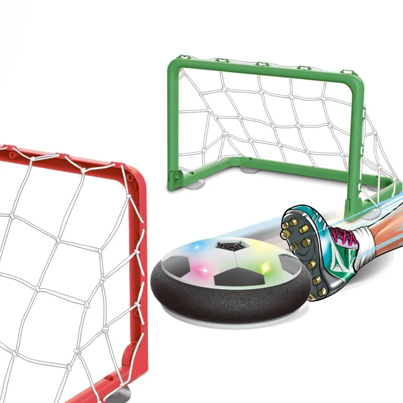 Masa de fotbal air hover cu 2 porti si lumini LED, Multicolor, Plastic, 30x20cm