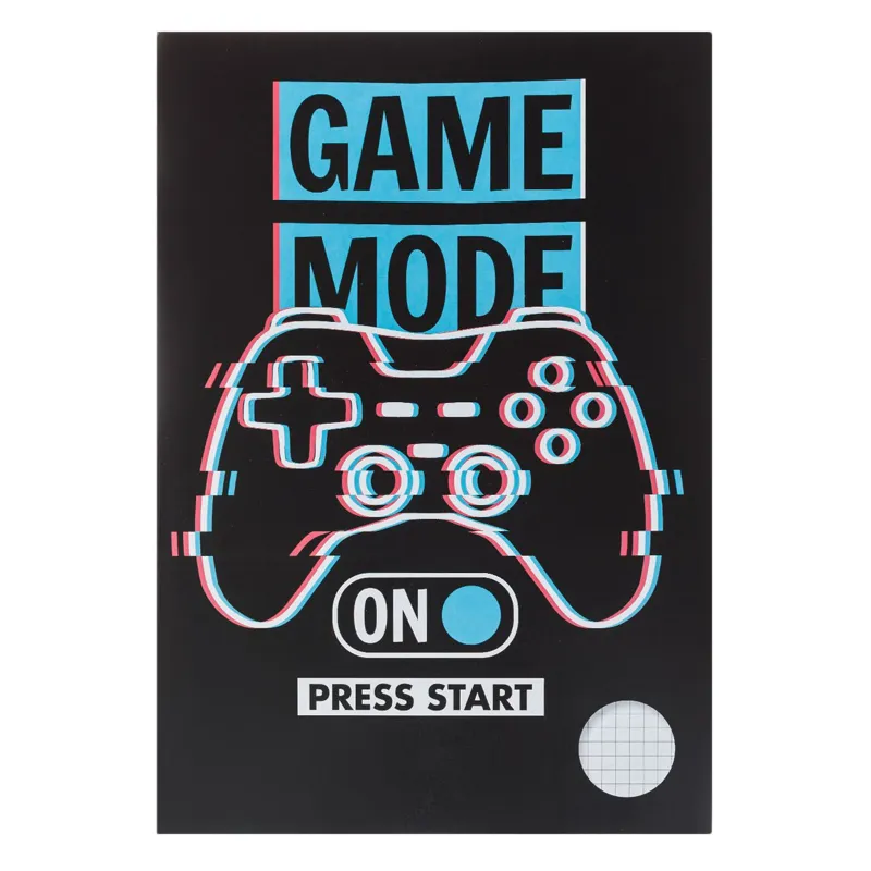 Caiet de matematică A4, 80 de coli, copertă neagră cu imprimeu Game Mode
